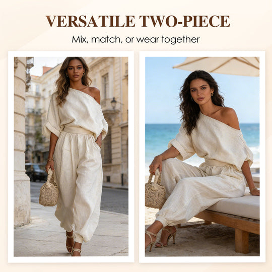 🎁NEU EINGETROFFEN 60% RABATT💥 Asymmetrisches One-Shoulder-Top &amp; Hosen-Set für Damen