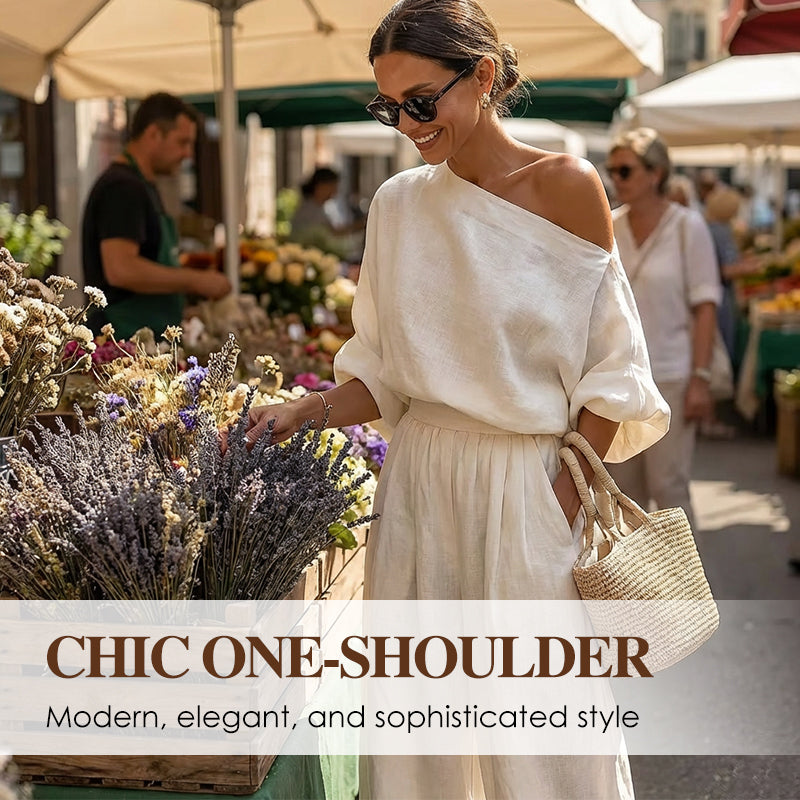 🎁NEU EINGETROFFEN 60% RABATT💥 Asymmetrisches One-Shoulder-Top &amp; Hosen-Set für Damen