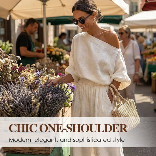 🎁NEU EINGETROFFEN 60% RABATT💥 Asymmetrisches One-Shoulder-Top &amp; Hosen-Set für Damen