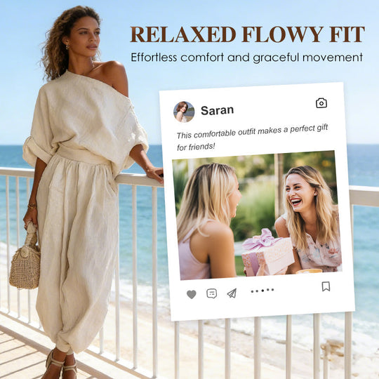 🎁NEU EINGETROFFEN 60% RABATT💥 Asymmetrisches One-Shoulder-Top &amp; Hosen-Set für Damen