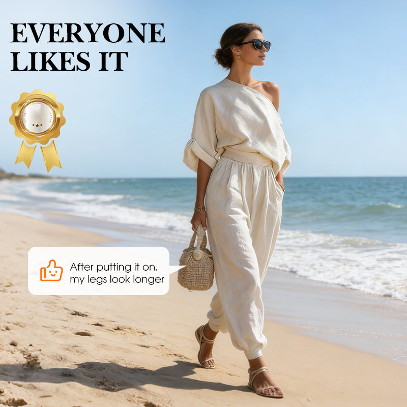 🎁NEU EINGETROFFEN 60% RABATT💥 Asymmetrisches One-Shoulder-Top &amp; Hosen-Set für Damen