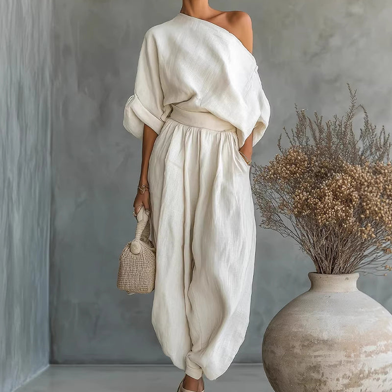 🎁NEU EINGETROFFEN 60% RABATT💥 Asymmetrisches One-Shoulder-Top &amp; Hosen-Set für Damen