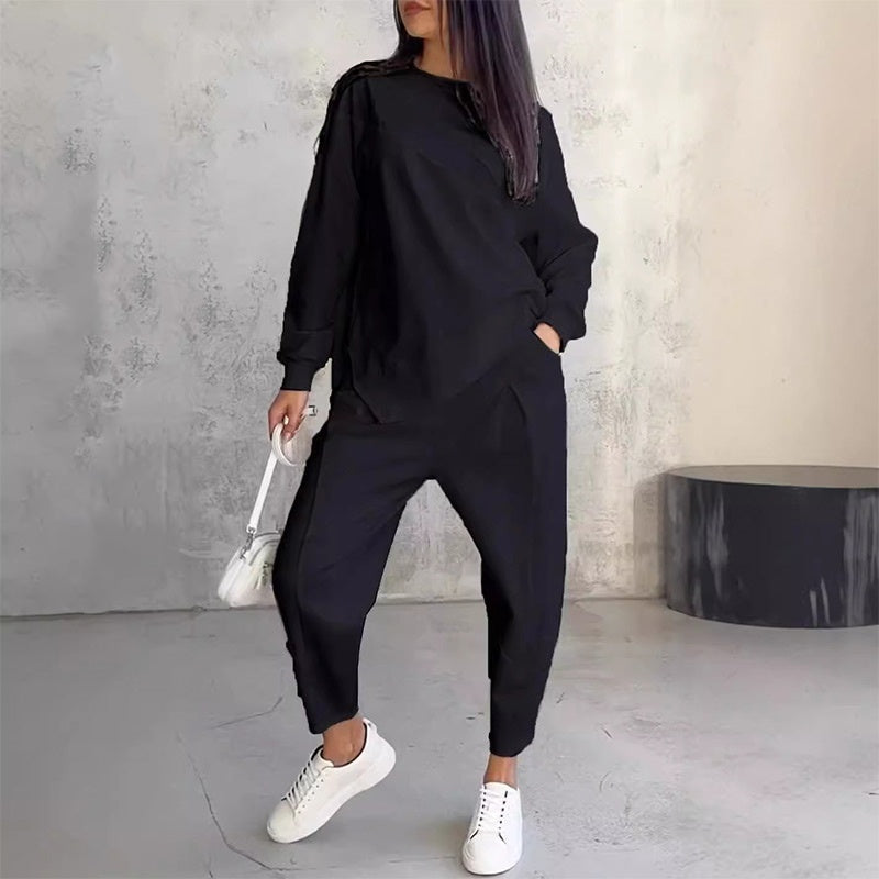 Women's Long-Sleeve Irregular Hem Sweatshirts & Pants Set