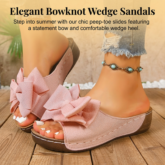 👡 60% RABATT! 🎀 Damen-Bowknot Zehenfreie Keilabsatz-Sandalen – Stilvoll, Bequem & Perfekt für Sommer & Feste 🌸