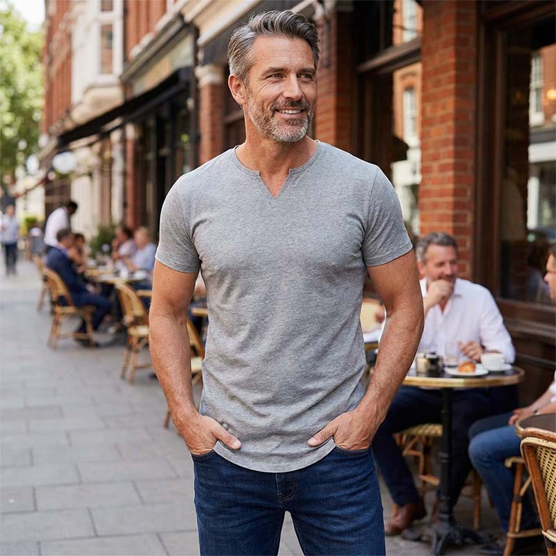 💎 50% OFF! 💎 Men's Casual Solid Athletic T-Shirt – Slim Fit, Notched V-Neck & Premium Stretch Fabric 👕🔥