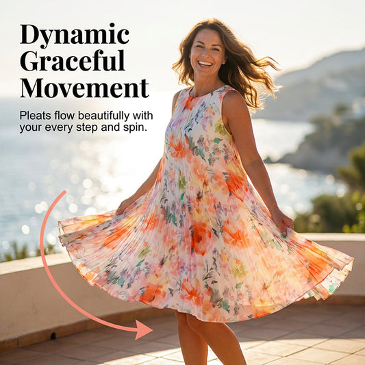 Ärmelloses Midikleid mit Plissee und Blumenprint und betonter Taille