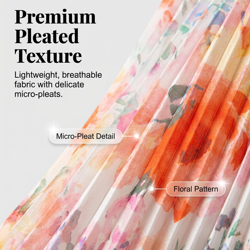 Ärmelloses Midikleid mit Plissee und Blumenprint und betonter Taille