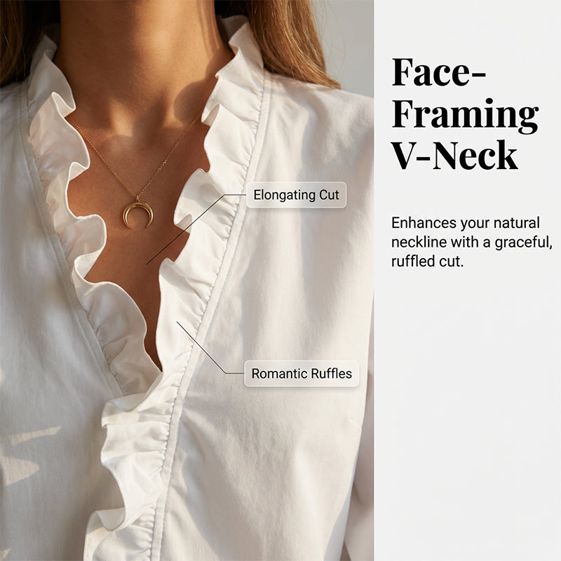 📢📢50 % Rabatt!! ⏰Damenbluse mit Rüschen und V-Ausschnitt, langärmelig