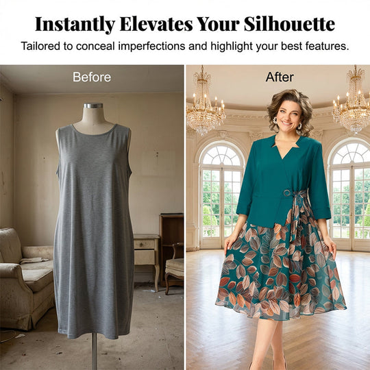 Elegantes Fake-Zweiteiler-Kleid mit Blattprint ✨ Mühelose Eleganz, jederzeit und überall ✨