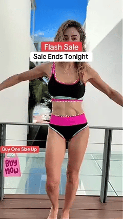 🌼Sportliches 3-teiliges Bikini-Set aus Nylon im Color-Block-Patchwork-Look – Badeanzug mit hoher Taille und figurformender Wirkung