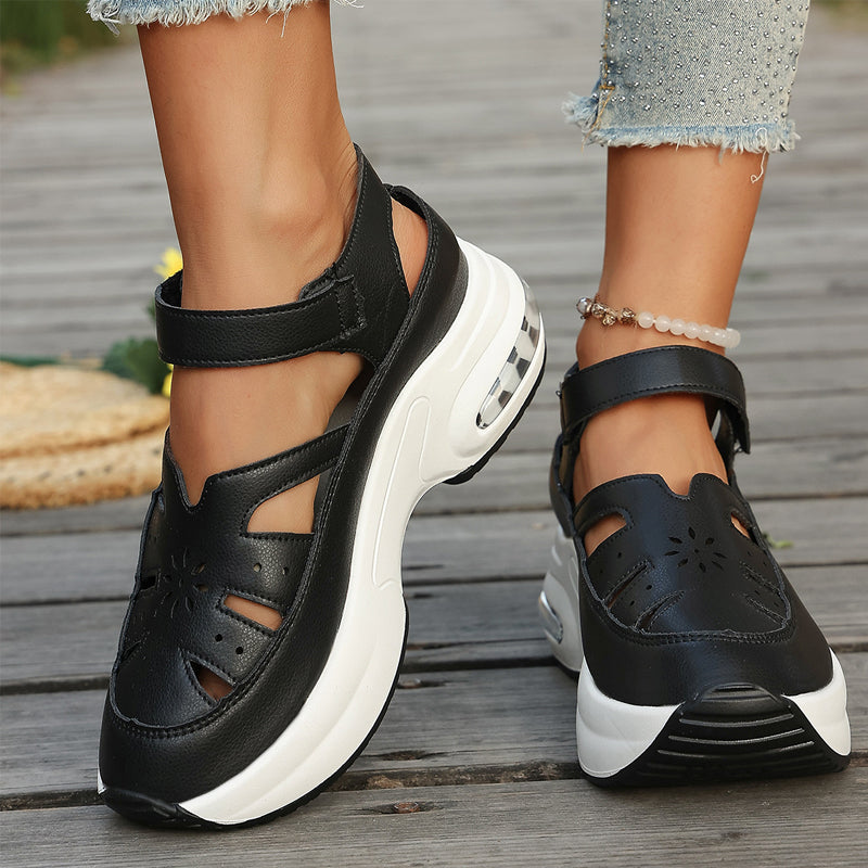 Damen-Plateau-Keilsandalen mit Hohlsaum