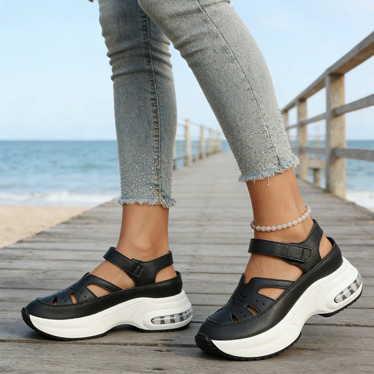 Damen-Plateau-Keilsandalen mit Hohlsaum