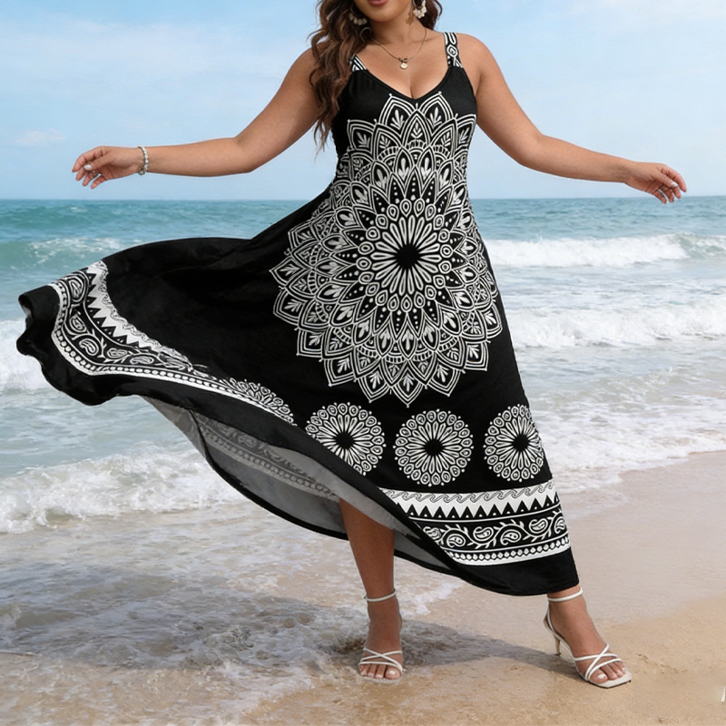 Bohemian Mandala-Druck-Cami-Maxi-Kleid