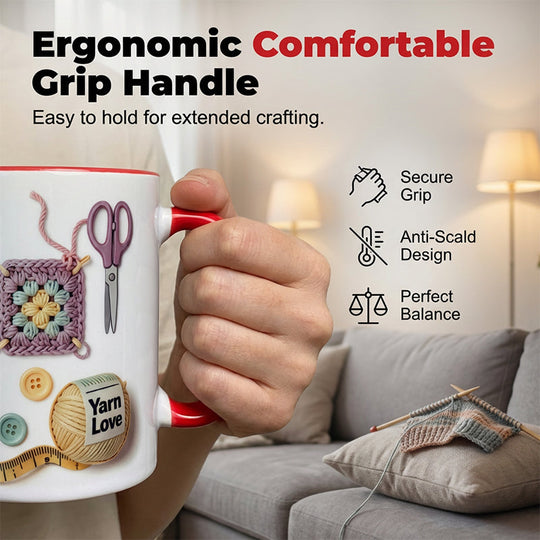 Keramik-Kaffeetasse mit Häkel- und Strickmotiv💥„Yarn Love“-Tasse, das perfekte Geschenk für Handarbeitsbegeisterte und kreative Köpf