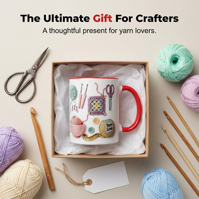 Keramik-Kaffeetasse mit Häkel- und Strickmotiv💥„Yarn Love“-Tasse, das perfekte Geschenk für Handarbeitsbegeisterte und kreative Köpf