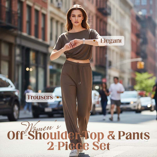 💃 2-teiliges Set – Schulterfreies Oberteil und Hose für Damen 🌟