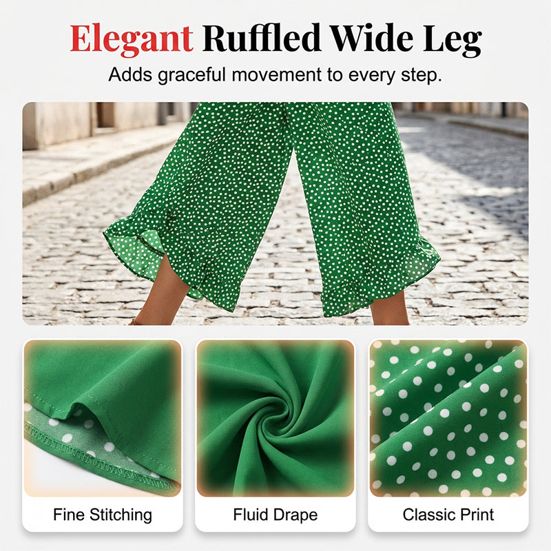 🏆Bestseller - Polka Dot Wide-Leg Pants – High-Waist Ruffled Hem for Breezy Days 🌸✨