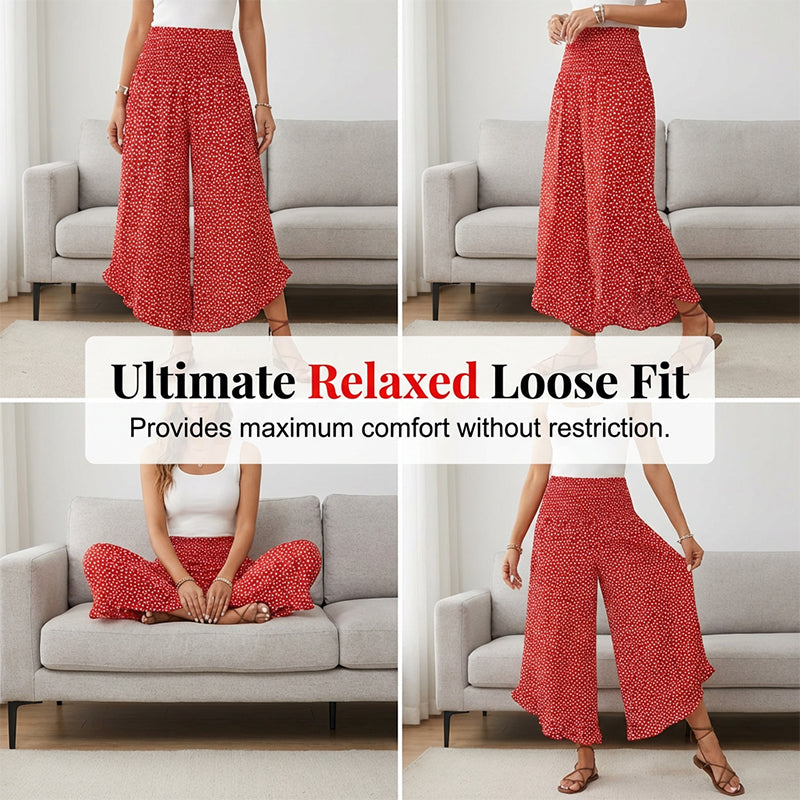 🏆Bestseller - Polka Dot Wide-Leg Pants – High-Waist Ruffled Hem for Breezy Days 🌸✨