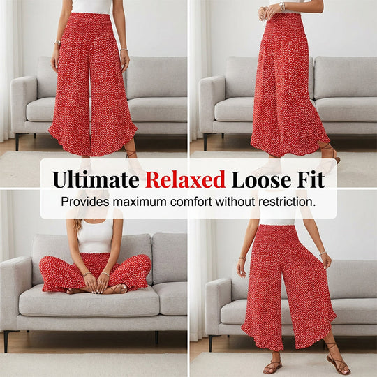 🏆Bestseller - Polka Dot Wide-Leg Pants – High-Waist Ruffled Hem for Breezy Days 🌸✨