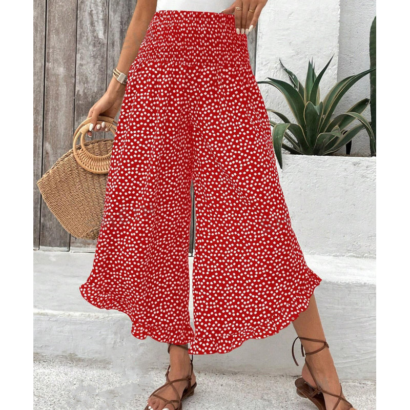 🏆Bestseller - Polka Dot Wide-Leg Pants – High-Waist Ruffled Hem for Breezy Days 🌸✨