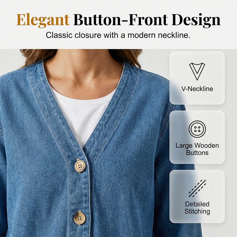 🌸⏳ 3 TAGE: 50% RABATT! Klassische Damen-Jeansjacke – V-Ausschnitt, Knopfleiste & Lockerer Casual-Schnitt ✨🧥