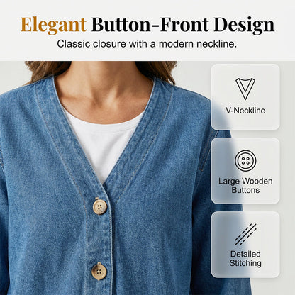 🌸⏳ 3 TAGE: 50% RABATT! Klassische Damen-Jeansjacke – V-Ausschnitt, Knopfleiste & Lockerer Casual-Schnitt ✨🧥