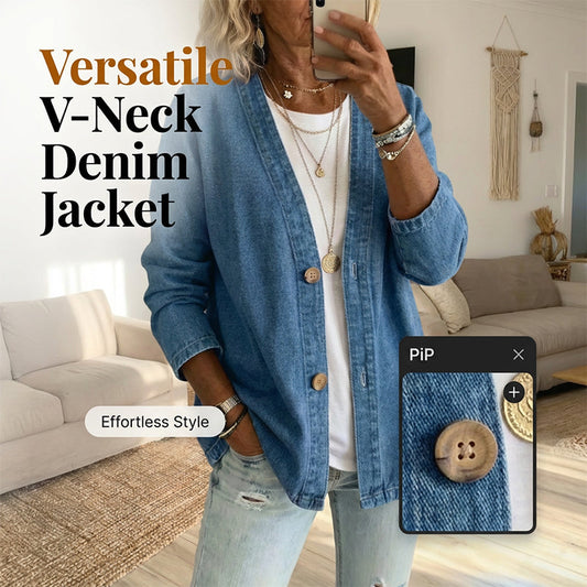 🌸⏳ 3 TAGE: 50% RABATT! Klassische Damen-Jeansjacke – V-Ausschnitt, Knopfleiste & Lockerer Casual-Schnitt ✨🧥