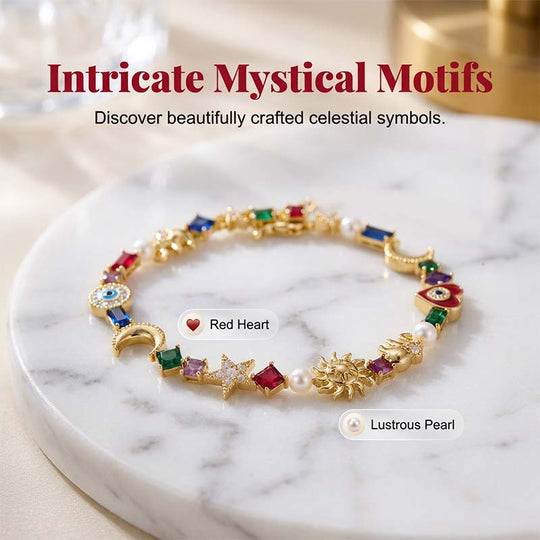 💫 LIMITED-TIME 50% RABATT! ✨ Himmelscharme-Armband – Sonne, Mond, Sterne, Kristalle, Goldton 🪐