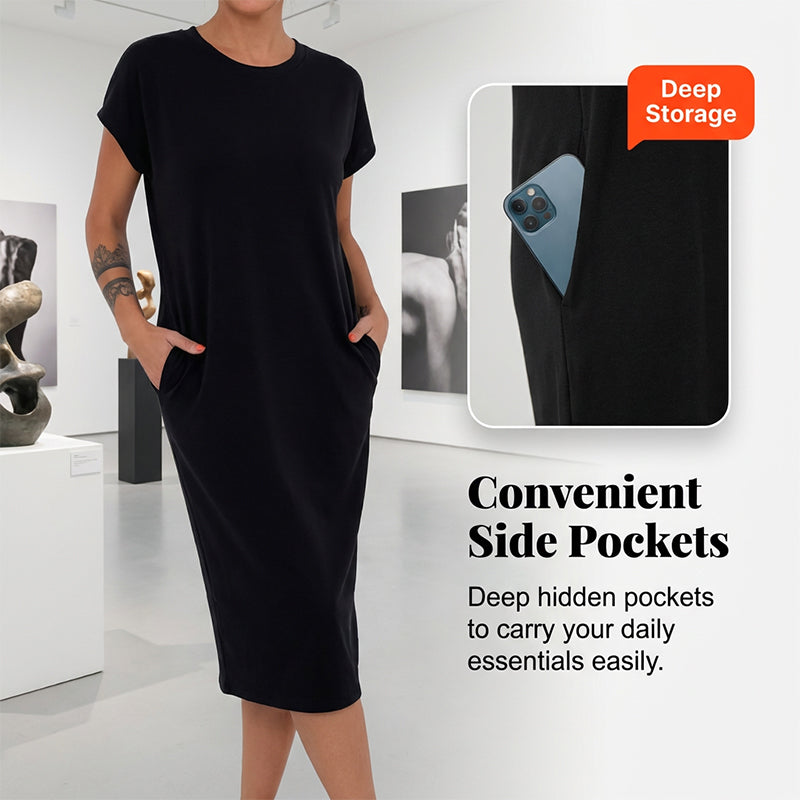 💐Women's T-Shirt Dress – Soft, Pockets, Effortless Midi