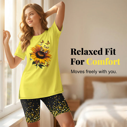 🌈✨ FLASH SALE 56% OFF! 👚 Women’s Printed Tunic Top &amp; Shorts Set – Relaxed Fit, Side Slit Design &amp; Bold All-Over Prints 🩳
