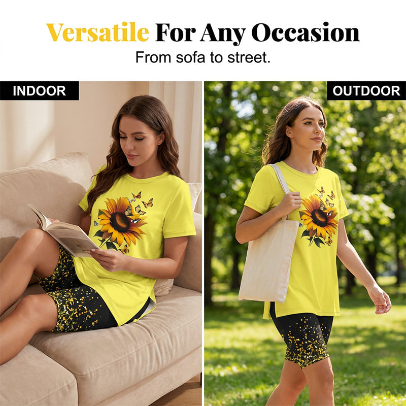 🌈✨ FLASH SALE 56% OFF! 👚 Women’s Printed Tunic Top &amp; Shorts Set – Relaxed Fit, Side Slit Design &amp; Bold All-Over Prints 🩳