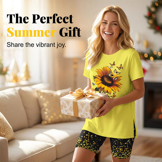 🌈✨ FLASH SALE 56% OFF! 👚 Women’s Printed Tunic Top &amp; Shorts Set – Relaxed Fit, Side Slit Design &amp; Bold All-Over Prints 🩳