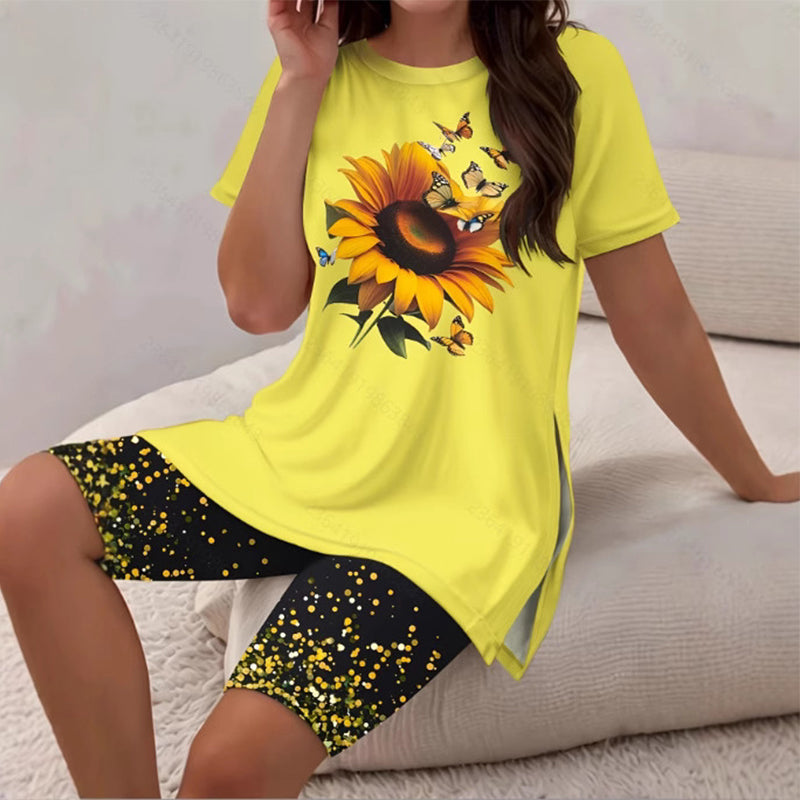🌈✨ FLASH SALE 56% OFF! 👚 Women’s Printed Tunic Top &amp; Shorts Set – Relaxed Fit, Side Slit Design &amp; Bold All-Over Prints 🩳