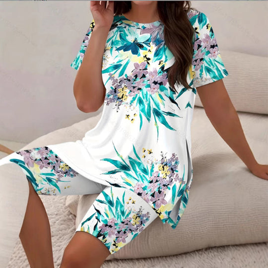 🌈✨ FLASH SALE 56% OFF! 👚 Women’s Printed Tunic Top &amp; Shorts Set – Relaxed Fit, Side Slit Design &amp; Bold All-Over Prints 🩳