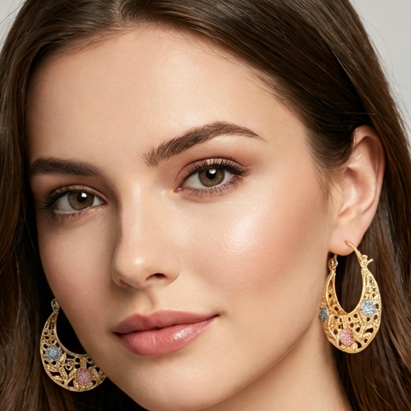 💛✨ Must‑Have! 🌙 Gold‑Plated Crescent Hoop Earrings with Enamel Flowers – Delicate floral charm &amp; everyday elegance, ideal for gifting 🌸