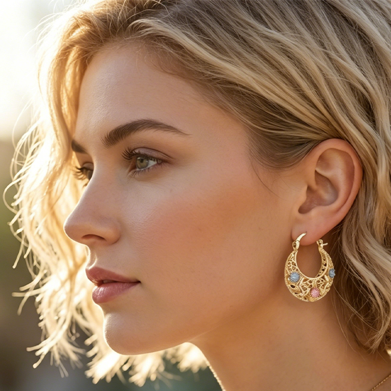 💛✨ Must‑Have! 🌙 Gold‑Plated Crescent Hoop Earrings with Enamel Flowers – Delicate floral charm &amp; everyday elegance, ideal for gifting 🌸