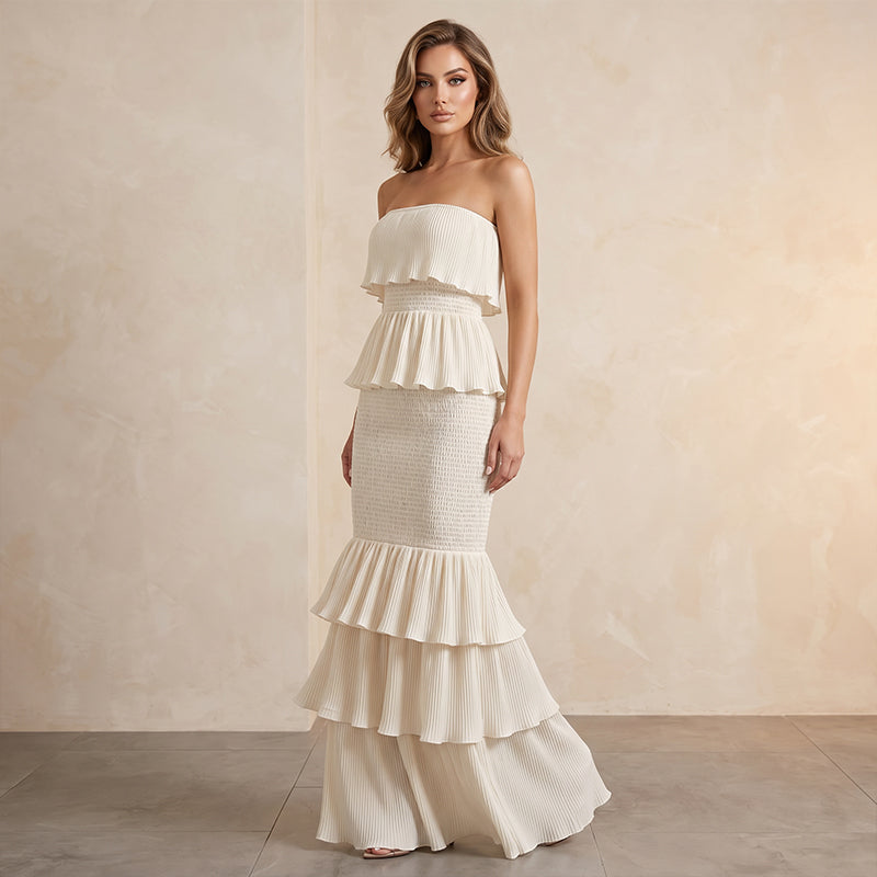 ⏳Time-Limited Special⏰Women’s Strapless Tiered Ruffle Smocked Dress