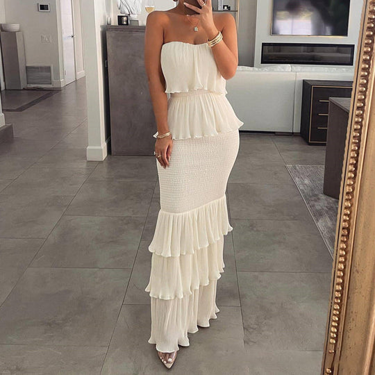 ⏳Time-Limited Special⏰Women’s Strapless Tiered Ruffle Smocked Dress