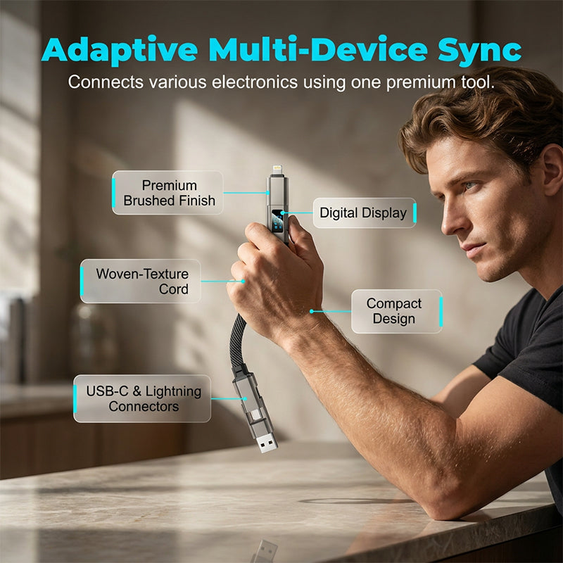 🚨 The Only Charging Cable You’ll Ever Need! 🔋4-in-1 Digital Display Keychain Charging Cable ⚡ Fast Charging, Portable &amp; Multi-Device Compatible