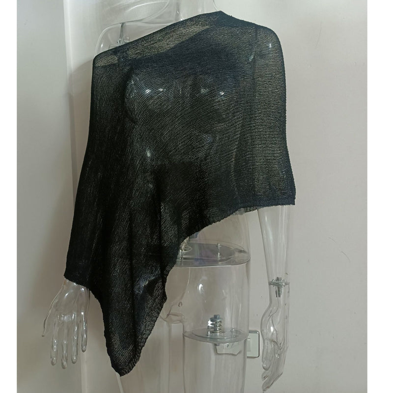 🏖️ Lightweight Hollow Out Poncho Shawl — Soft Knit Cover-Up for Beach &amp; Daily Wear