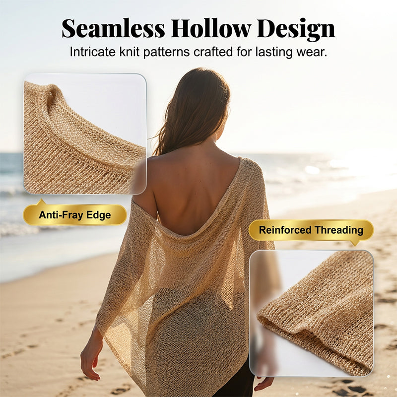🏖️ Lightweight Hollow Out Poncho Shawl — Soft Knit Cover-Up for Beach &amp; Daily Wear