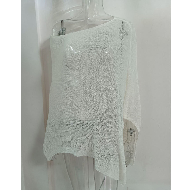 🏖️ Lightweight Hollow Out Poncho Shawl — Soft Knit Cover-Up for Beach &amp; Daily Wear