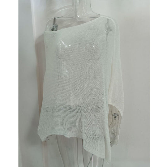 🏖️ Lightweight Hollow Out Poncho Shawl — Soft Knit Cover-Up for Beach &amp; Daily Wear