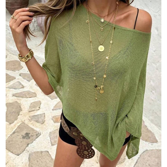 🏖️ Lightweight Hollow Out Poncho Shawl — Soft Knit Cover-Up for Beach &amp; Daily Wear