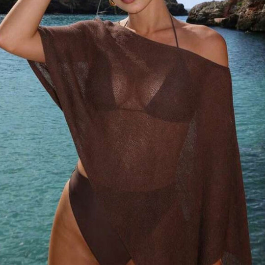 🏖️ Lightweight Hollow Out Poncho Shawl — Soft Knit Cover-Up for Beach &amp; Daily Wear