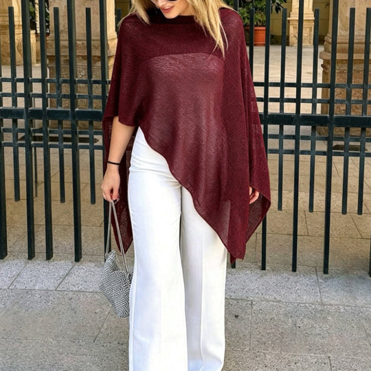🏖️ Lightweight Hollow Out Poncho Shawl — Soft Knit Cover-Up for Beach &amp; Daily Wear