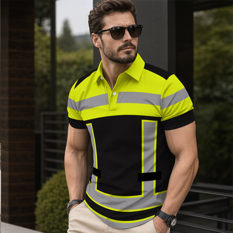 🎁2026 New Arrivals 50% OFF💥Men's High Visibility Reflective Short Sleeve Shirt – Neon Blocks & Athletic Fit Cut ⏰