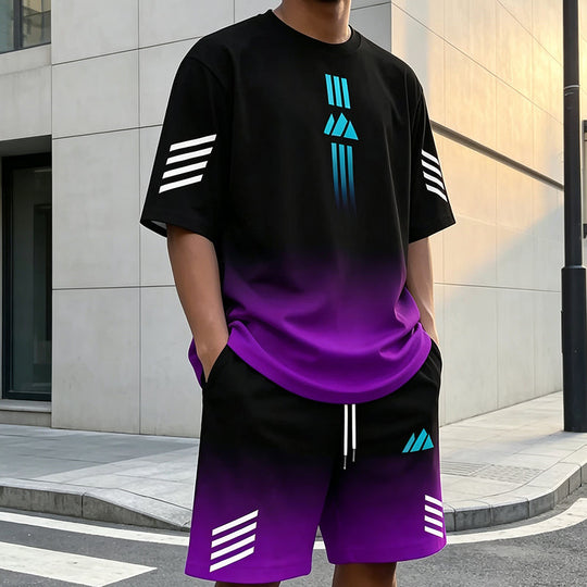 👕 50% OFF NOW! ☀️ Men’s Gradient T-Shirt &amp; Shorts Set – Cool Drips, Zero Fuss 🩳