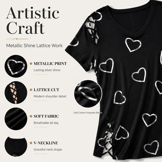 Women’s Heart Print V-Neck Top