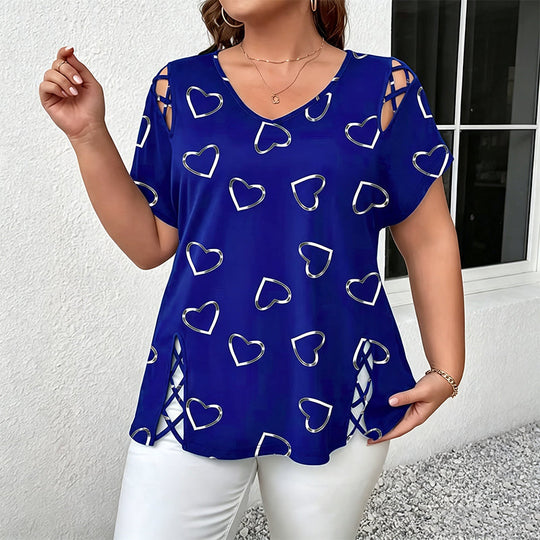 Women’s Heart Print V-Neck Top